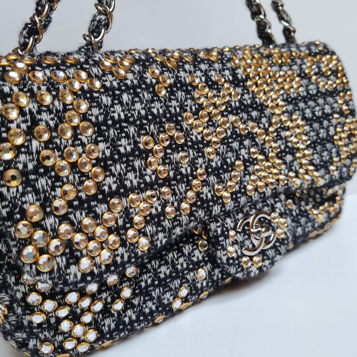 Chanel Woven Tweed Swarovski Flap Bag For Sale 8