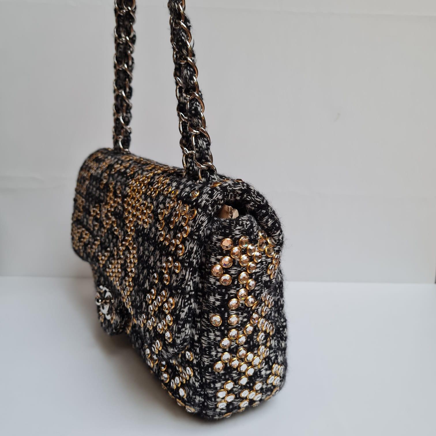 Chanel Woven Tweed Swarovski Flap Bag In Excellent Condition For Sale In Jakarta, Daerah Khusus Ibukota Jakarta