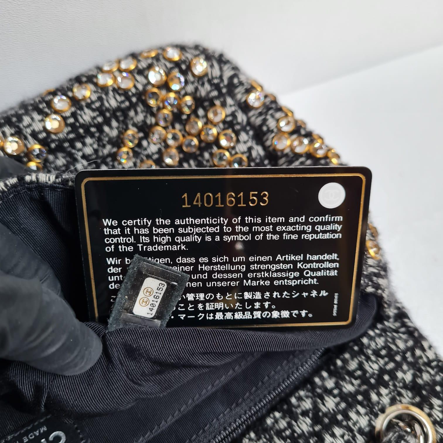 Women's Chanel Woven Tweed Swarovski Flap Bag For Sale