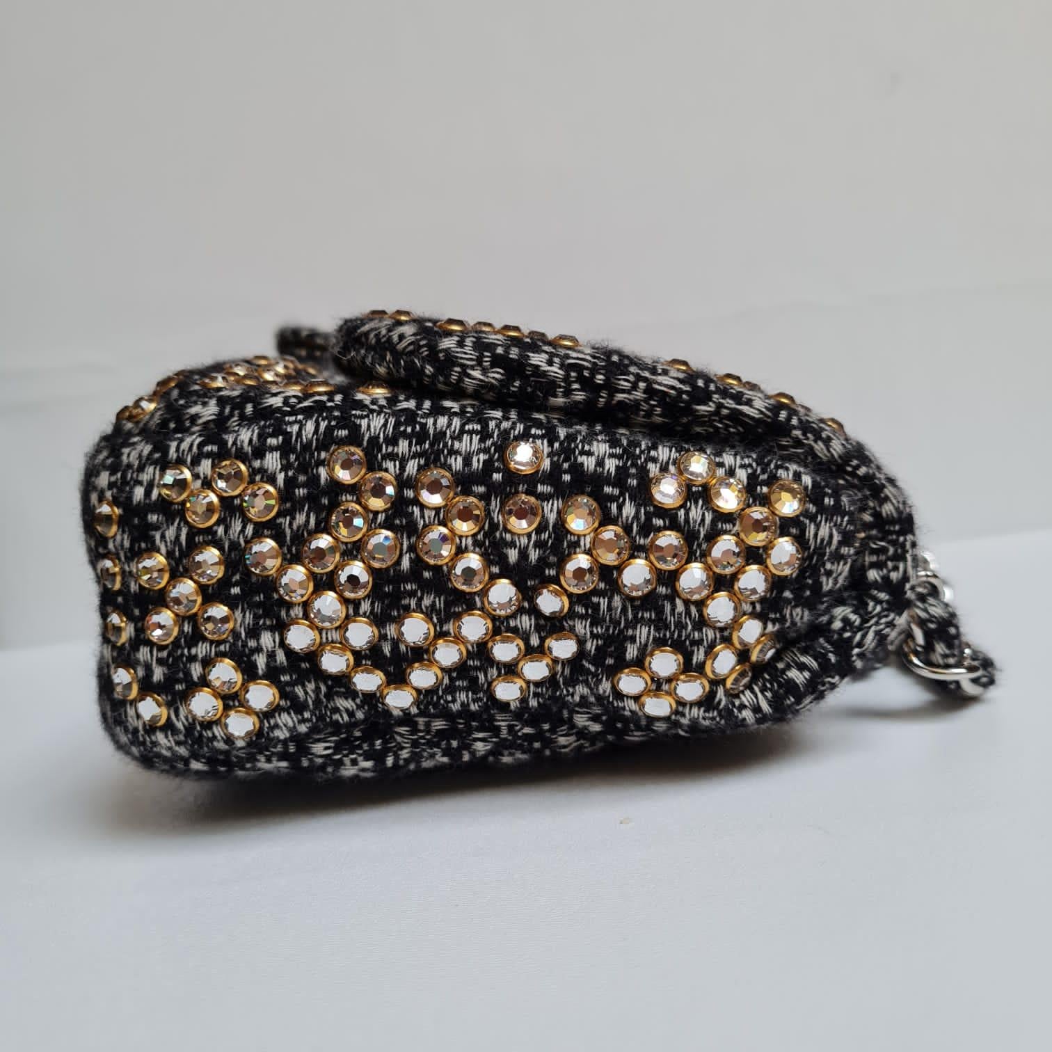 Chanel Woven Tweed Swarovski Flap Bag For Sale 1