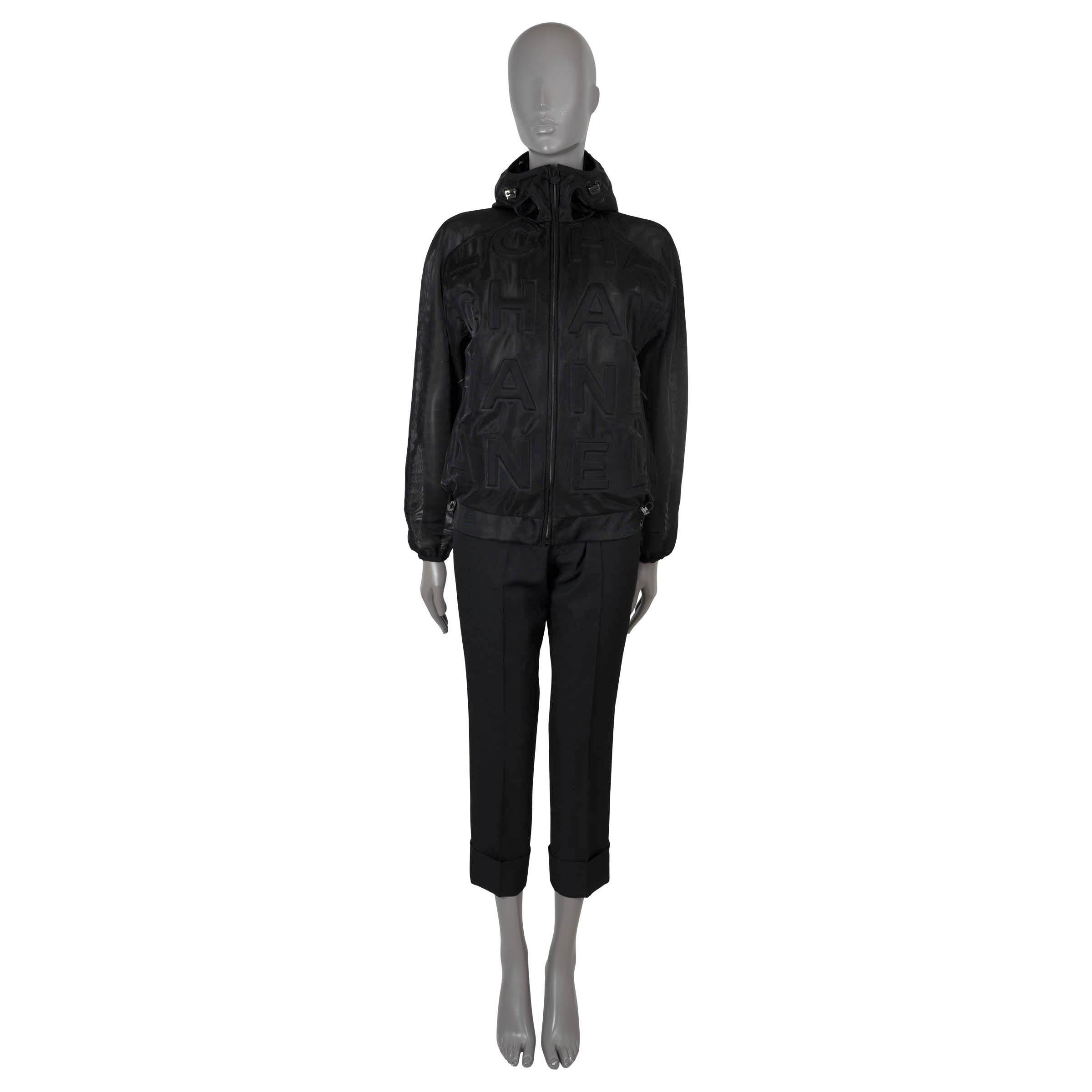 Women's CHANEL x PHARELL WILLIAMS black 2019 19P LOGO MESH Bomber Jacket 34 XXS