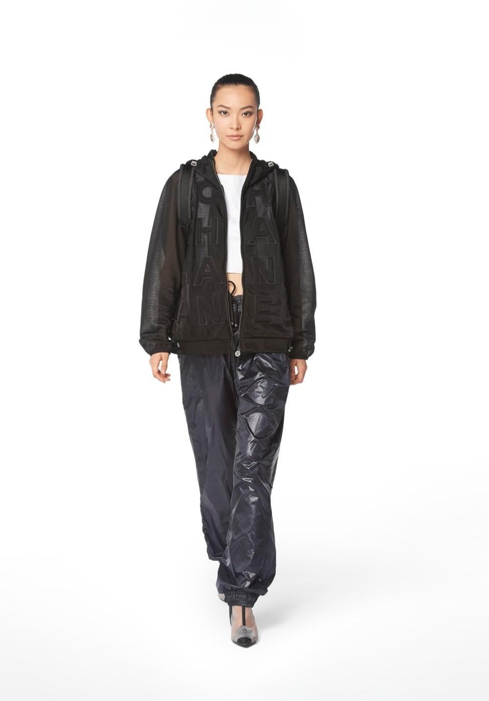 CHANEL x PHARELL WILLIAMS black 2019 19P LOGO MESH Bomber Jacket 34 XXS 4