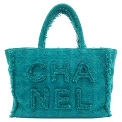 Chanel x Pharrel Williams Tweed Giant Logo Shopping Tote Green Quilted