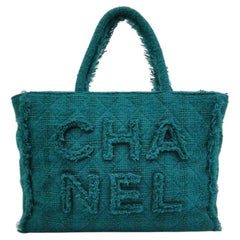 Chanel x Pharrel Williams Tweed Giant Logo Shopping Tote Green Quilted