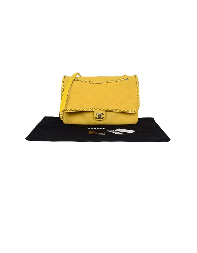 CHANEL x PHARRELL 2019 LIMITED EDITION Yellow Suede XXL Quilted Flap Bag