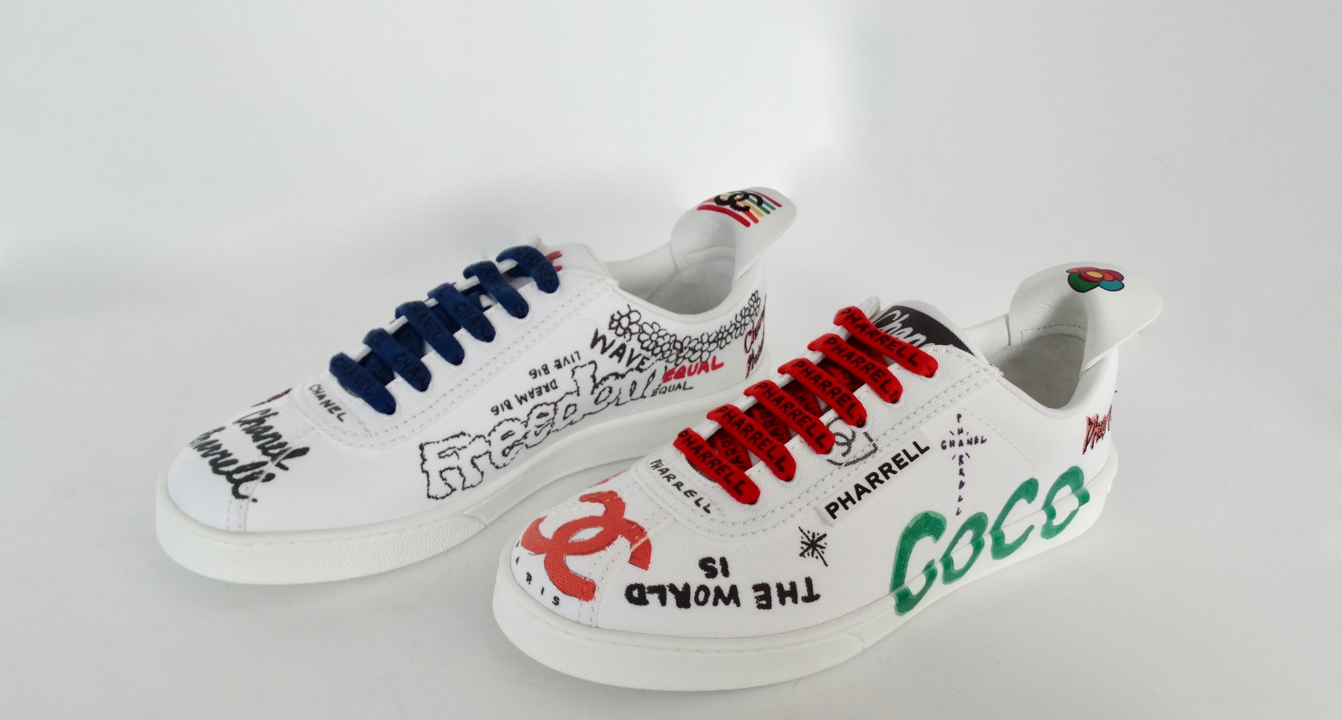 Chanel X Pharrell 2019 White Graffiti Low Top Lace-Up Sneaker at ...