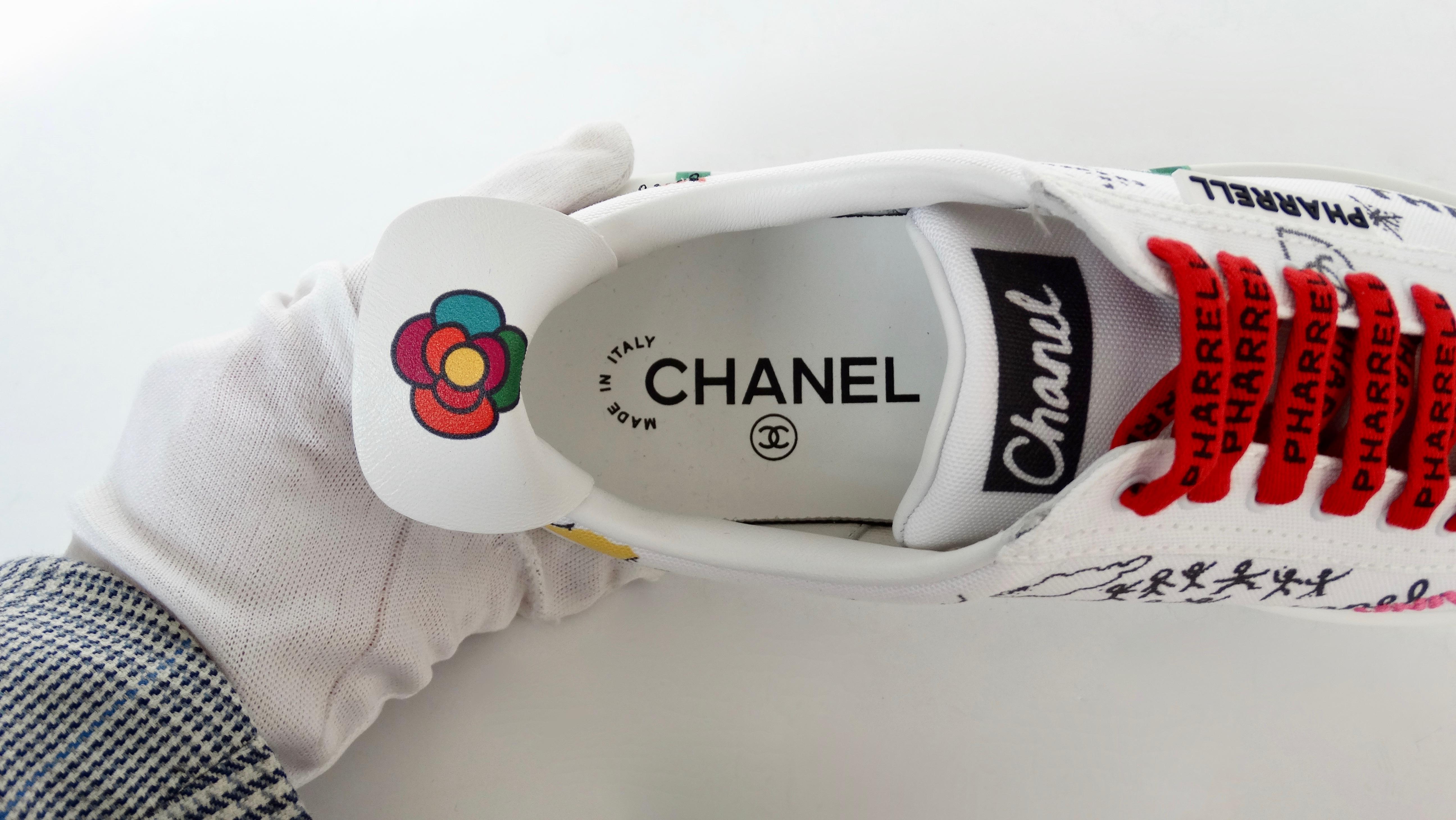 Chanel X Pharrell 2019 White Graffiti Low Top Lace-Up Sneaker 3