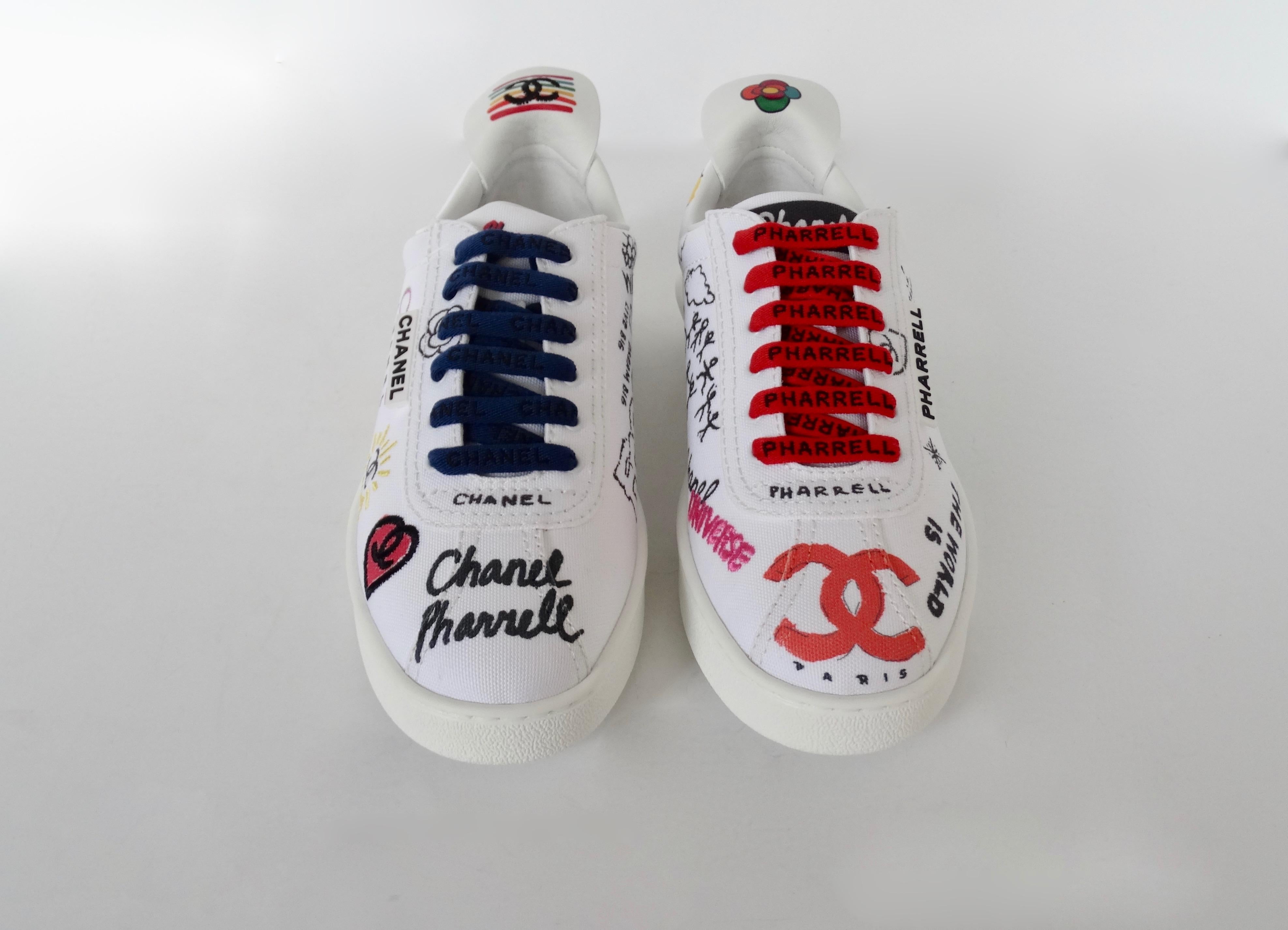 Chanel X Pharrell 2019 White Graffiti Low Top Lace-Up Sneaker 4