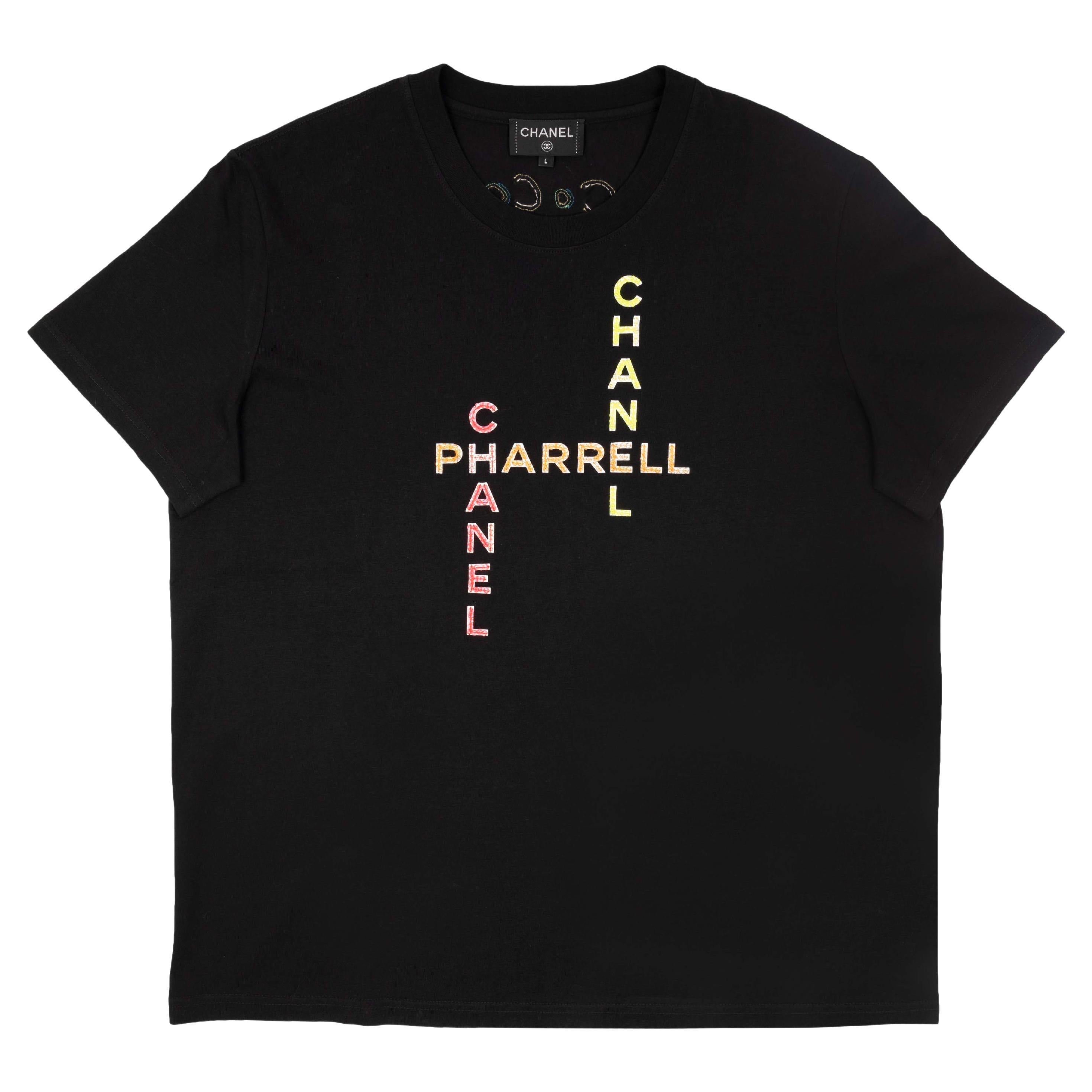 Chanel x Pharrell Black Embellished Cotton T-Shirt - '10s For Sale