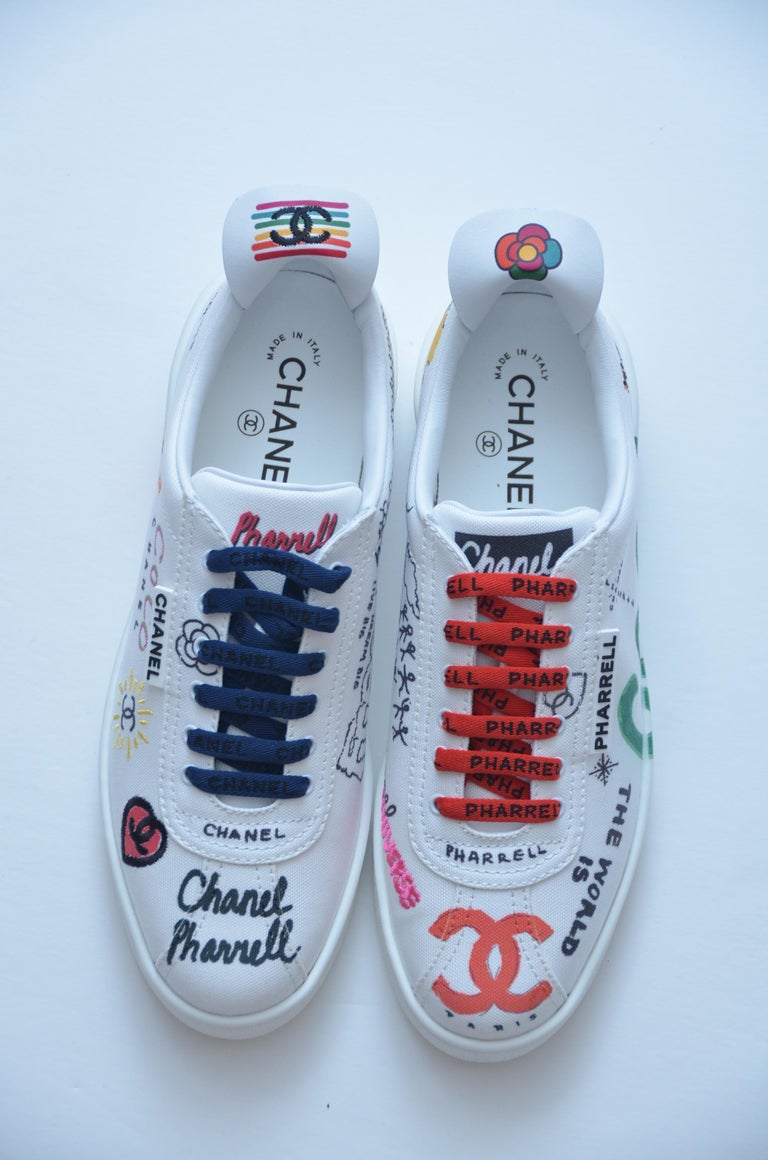 Chanel x Pharrell Capsule Collection Canvas Sneakers Size  Woman NEW at  1stDibs | coco shoes, coco sneakers, chanel pharrell sneakers