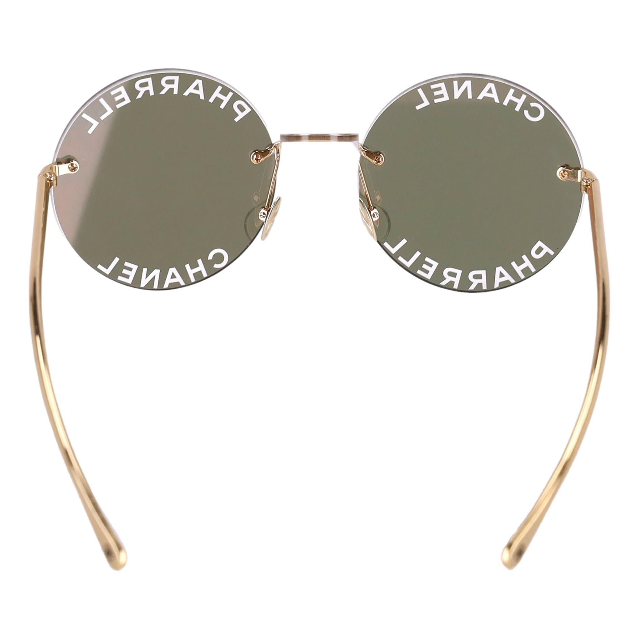 Chanel x Pharrell Williams Gold Plated Round Sunglasses In Good Condition For Sale In London, GB