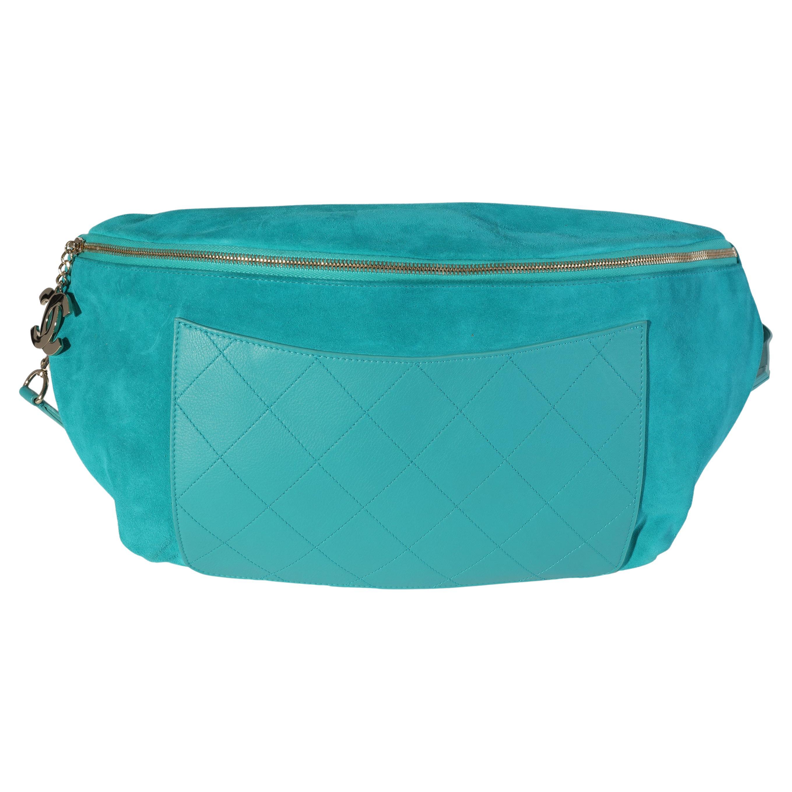 Chanel X Pharrell Williams Teal Suede And Quilted Calfskin Oversize Waist  Bag For Sale At 1Stdibs