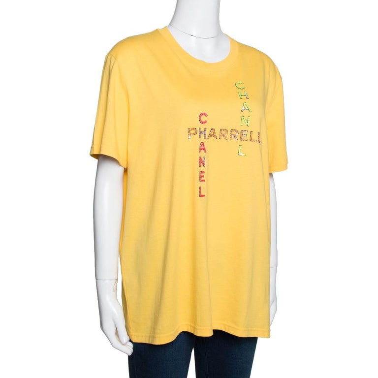 Chanel X Pharrell Yellow Embellished Cotton Short Sleeve T-Shirt L