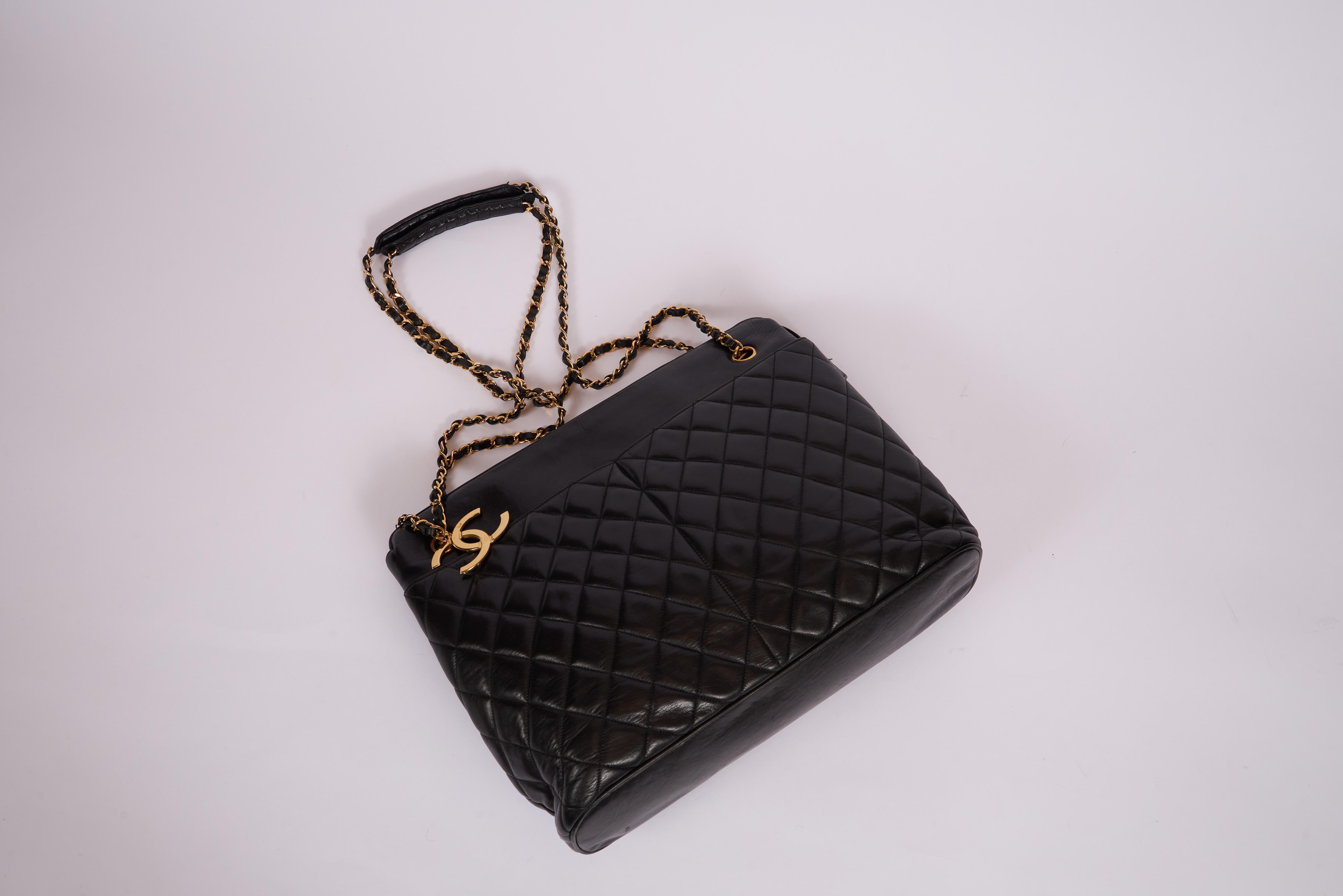 Women's Chanel XL Black Lambskin Shopper Bag