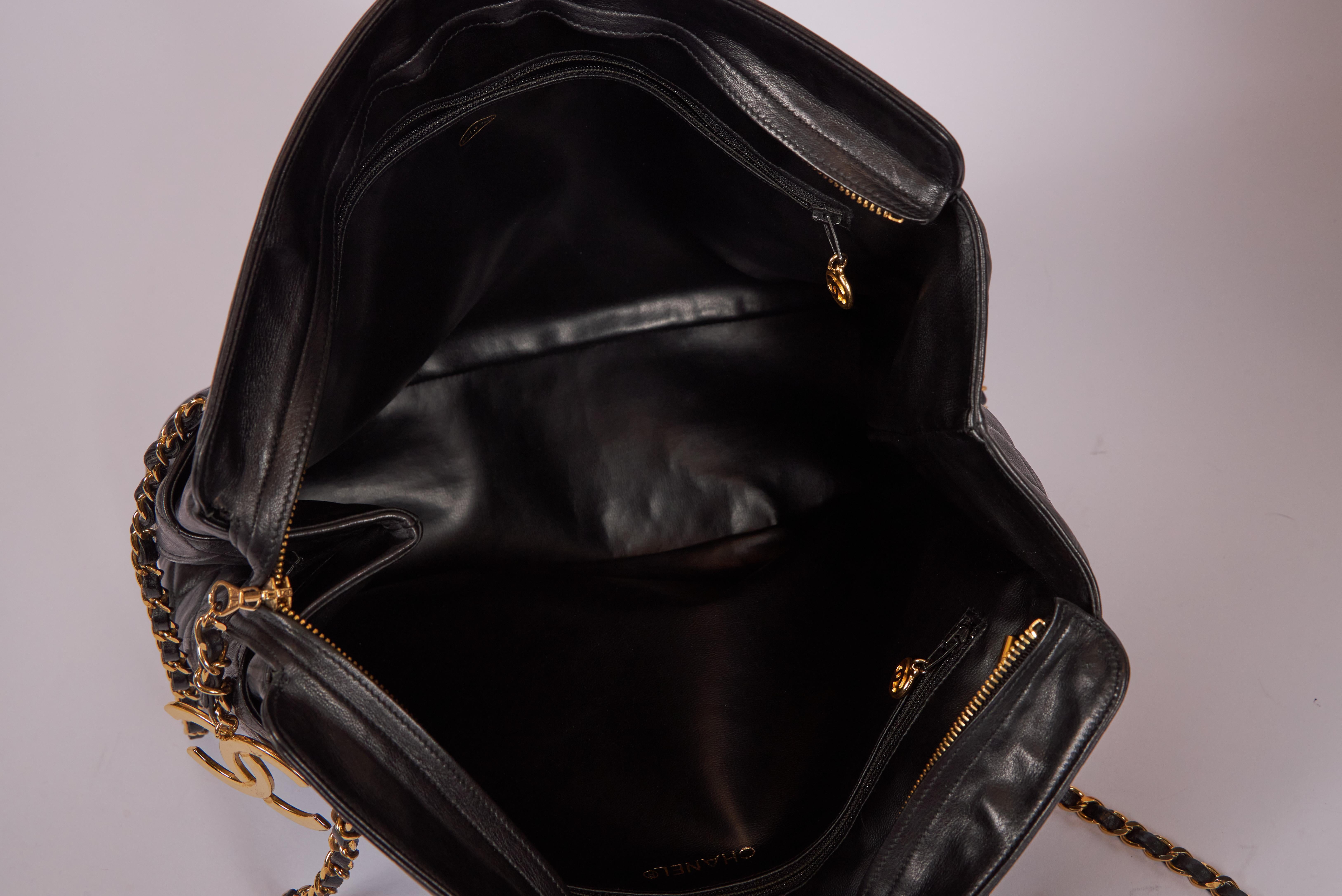 Chanel XL Black Lambskin Shopper Bag 3