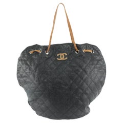 Chanel XL Black Quilted Caviar Leather Cocomark Drawstring Hobo Tote 1231c25
