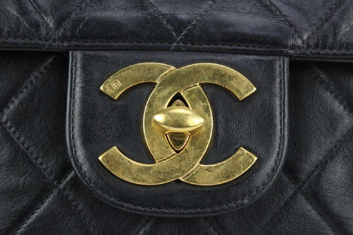 Chanel XL Black Quilted Lambskin Classic Single Flap Gold Chain Bag 144c729 For Sale 2