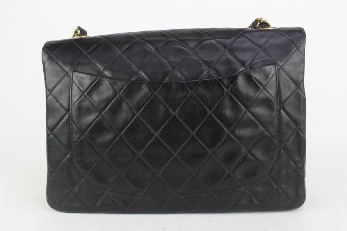 Chanel XL Black Quilted Lambskin Classic Single Flap Gold Chain Bag 144c729 For Sale 3