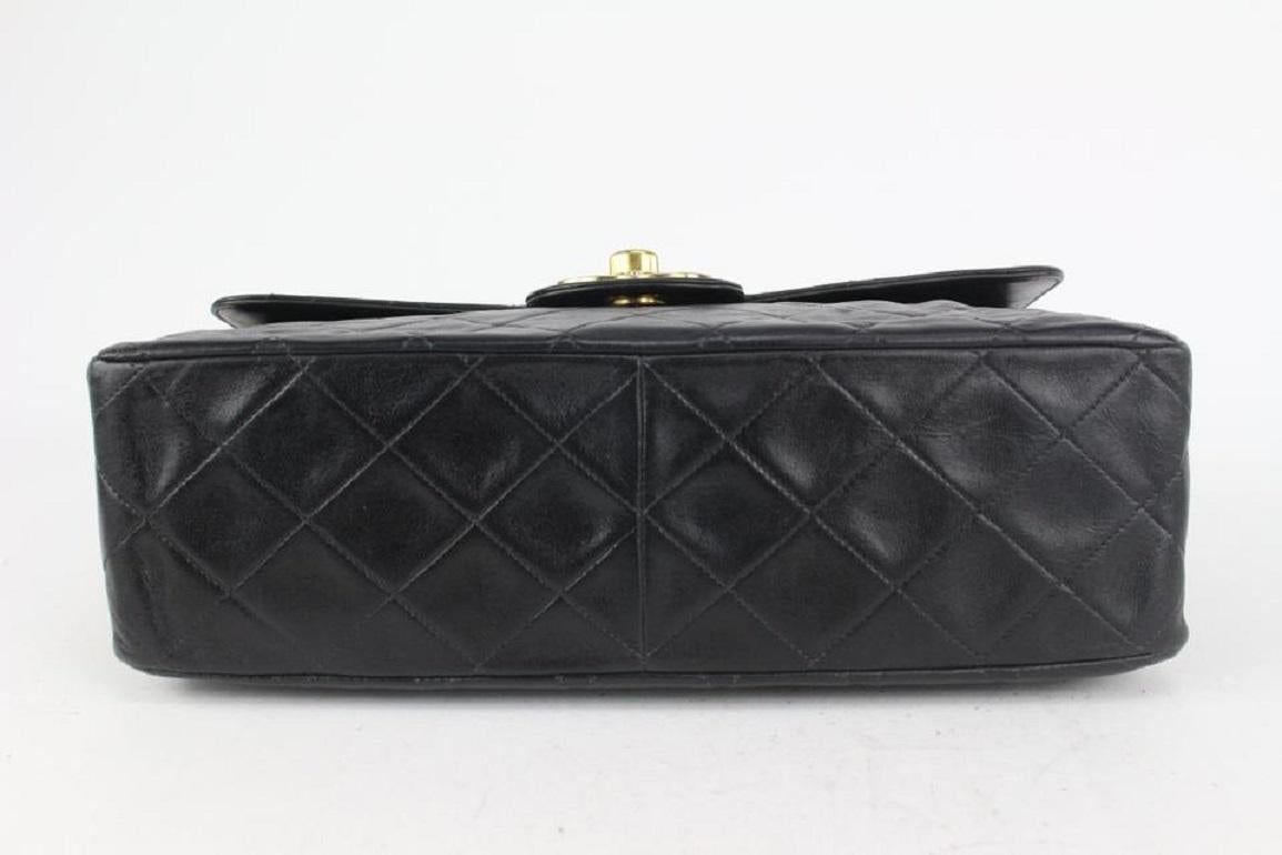 Chanel XL Black Quilted Lambskin Classic Single Flap Gold Chain Bag 144c729 For Sale 4