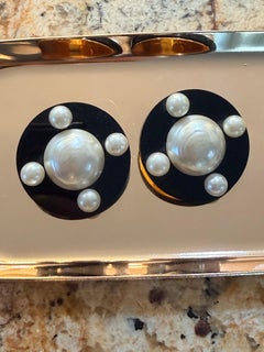 Chanel XL black resin with pearl detail 80s vintage clip on earrings