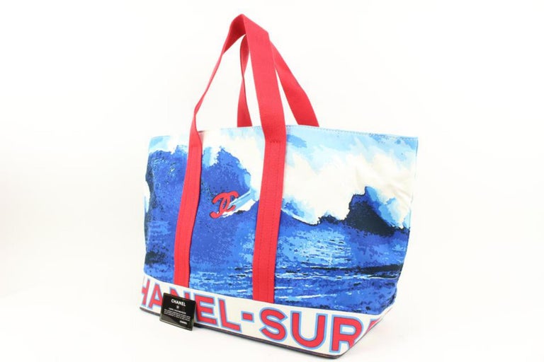 Chanel XL Blue x Red Wave Surf Beach Tote Bag 89ck39s For Sale at