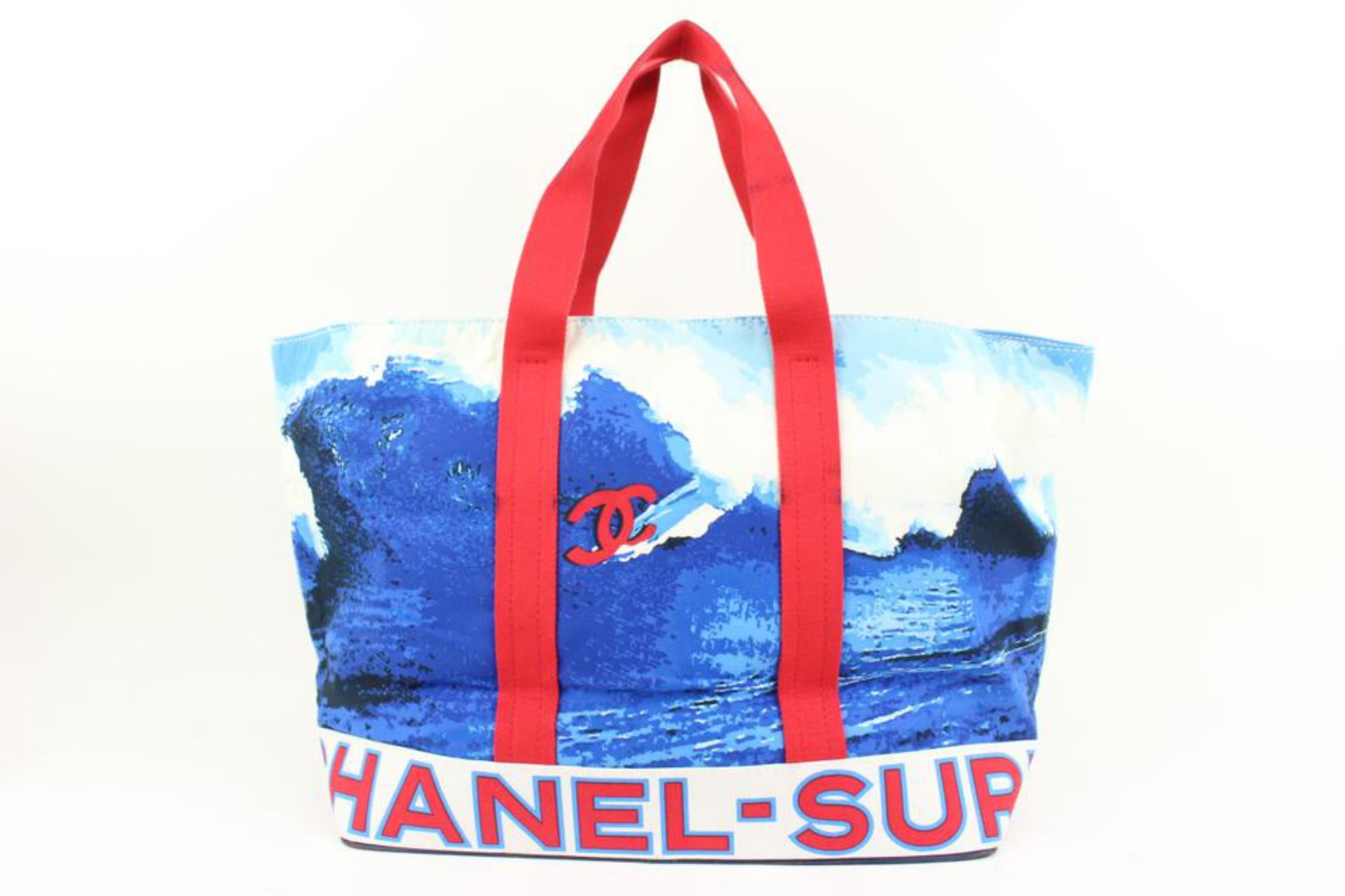 Chanel XL Blue x Red Wave Surf Beach Tote Bag 89ck39s For Sale 4