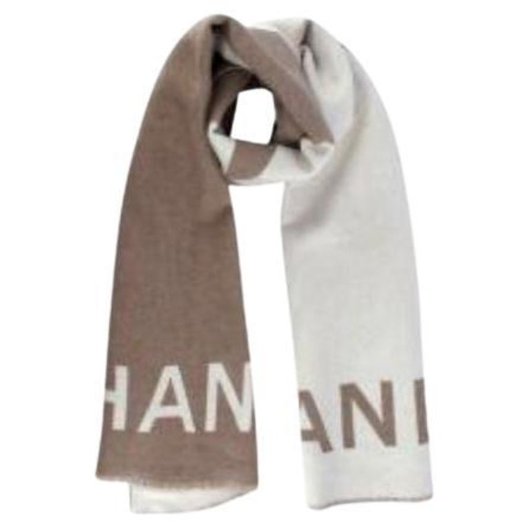Chanel XL CC Reversible Beige and Brown Cashmere Shawl For Sale at 1stDibs