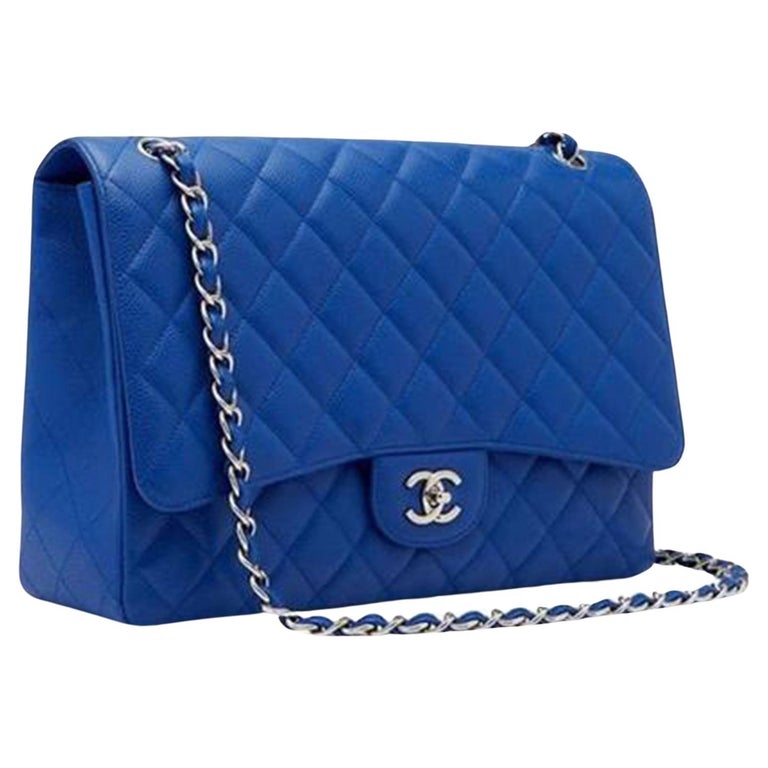 Chanel XL Classic Flap Limited Edition Maxi Blue Caviar Bag For