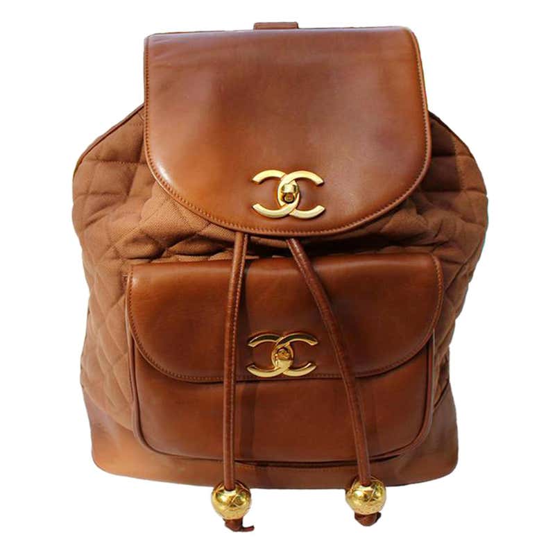 Chanel XL Cognac Brown Vintage 90's Backpack For Sale at 1stdibs