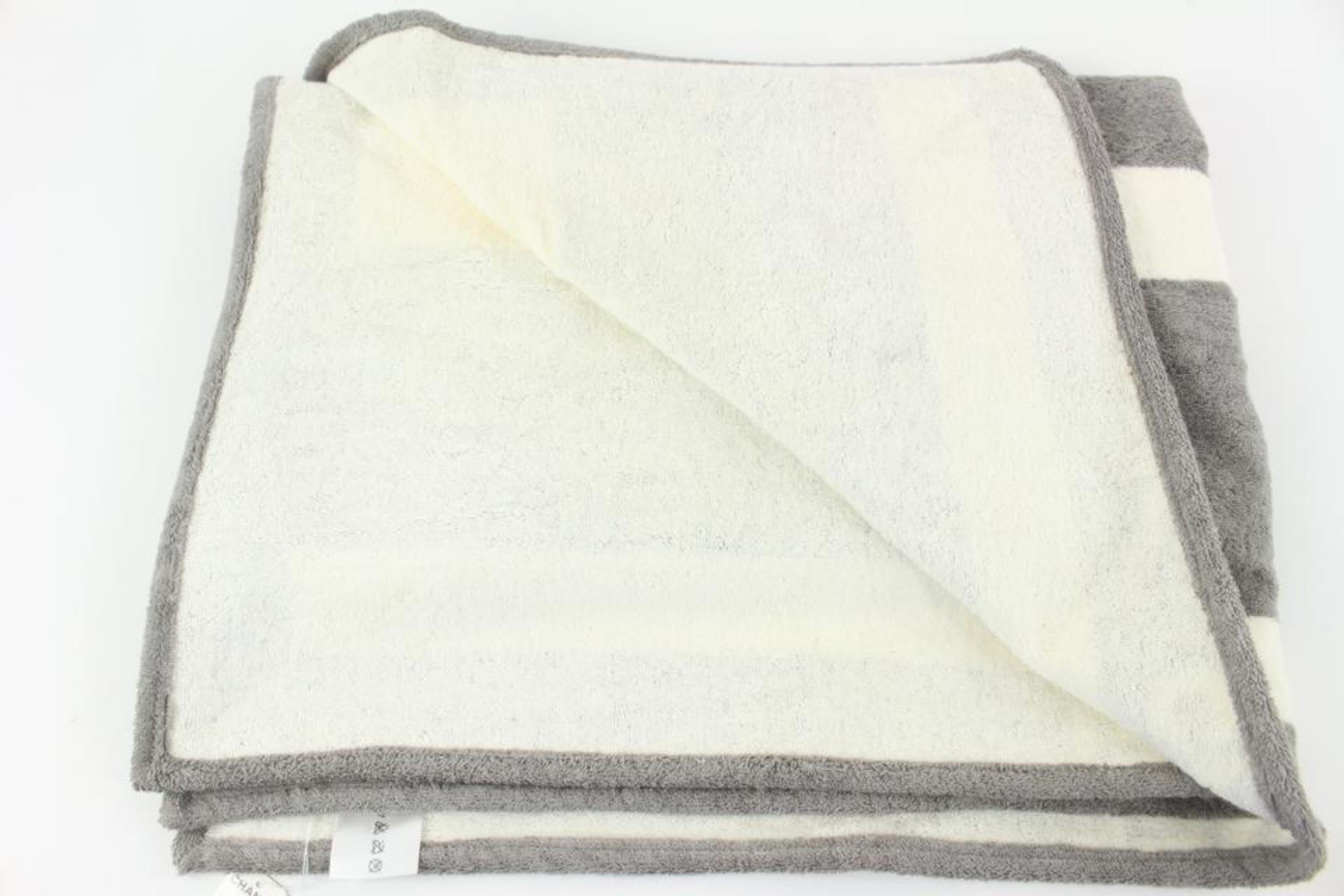Chanel XL Grey Terry Cloth CC Sports Logo Beach Towel 46ck37s 5