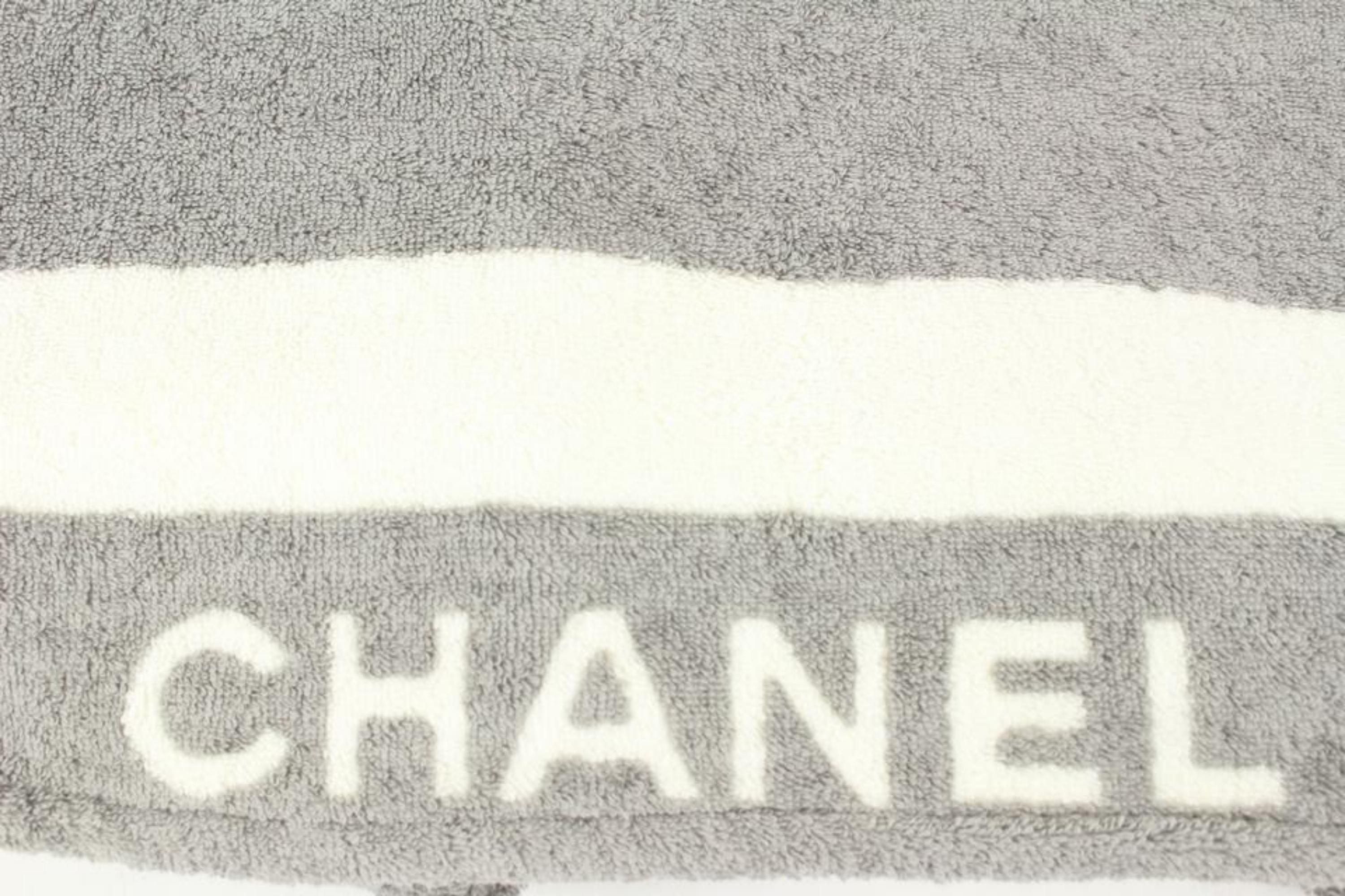 Chanel XL Grey Terry Cloth CC Sports Logo Beach Towel 46ck37s 7