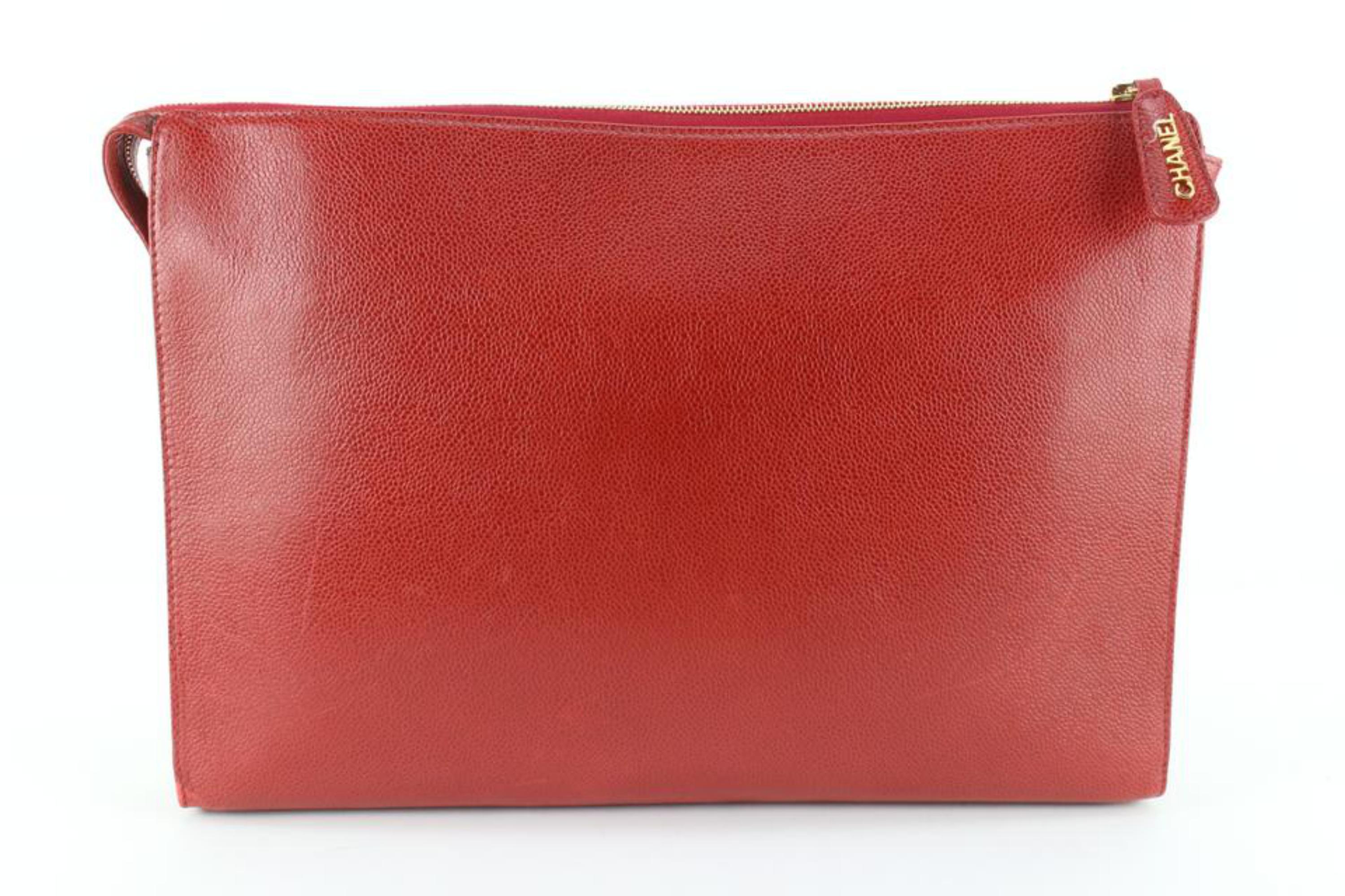 Chanel XL Jumbo Red Caviar CC Logo Leather Timeless Portfolio Clutch 70cc817s 2