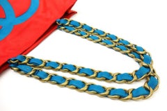 Chanel Xl Logo Chain 223670 Red X Blue Nylon Tote