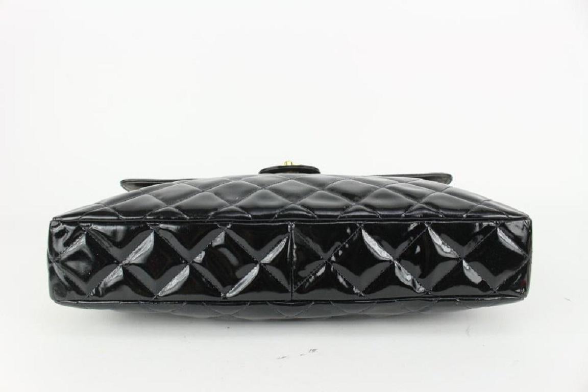 Chanel XL Maxi Black Quilted Patent Single Flap Chain Bag 92ca66 For Sale 6