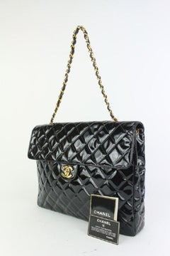 Chanel XL Maxi Black Quilted Patent Single Flap Chain Bag 92ca66