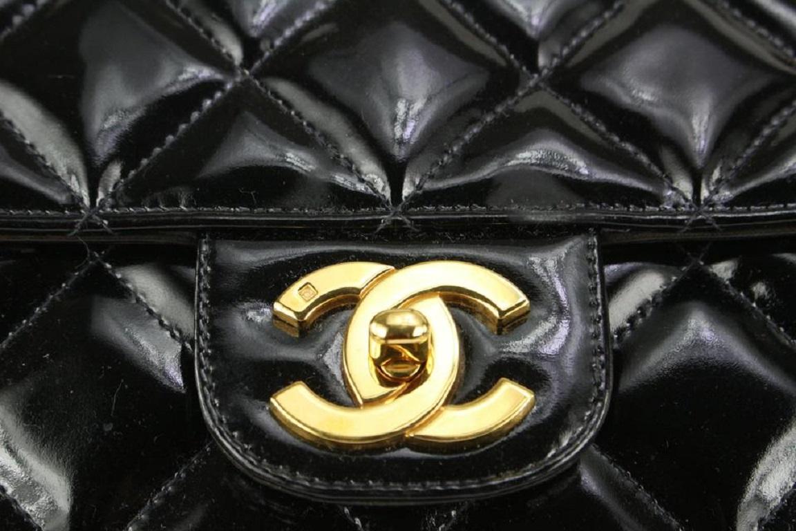 Chanel XL Maxi Black Quilted Patent Single Flap Chain Bag 92ca66 For Sale 4