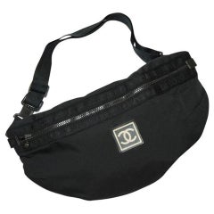 Chanel XL Oversized Fanny Pack Sling Gym Sport Black Nylon Cross Body Bag