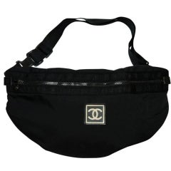 Used Chanel XL Oversized Fanny Pack Sling Gym Sport Black Nylon Cross Body Bag