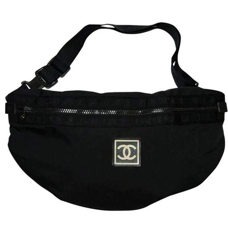 Chanel XL Oversized Fanny Pack Sling Gym Sport Black Nylon Cross Body