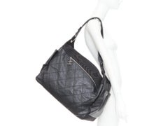 CHANEL XL Paris-Biarritz schwarz beschichtetes Segeltuch silber CC Crossbody Reisetasche Hobo Bag