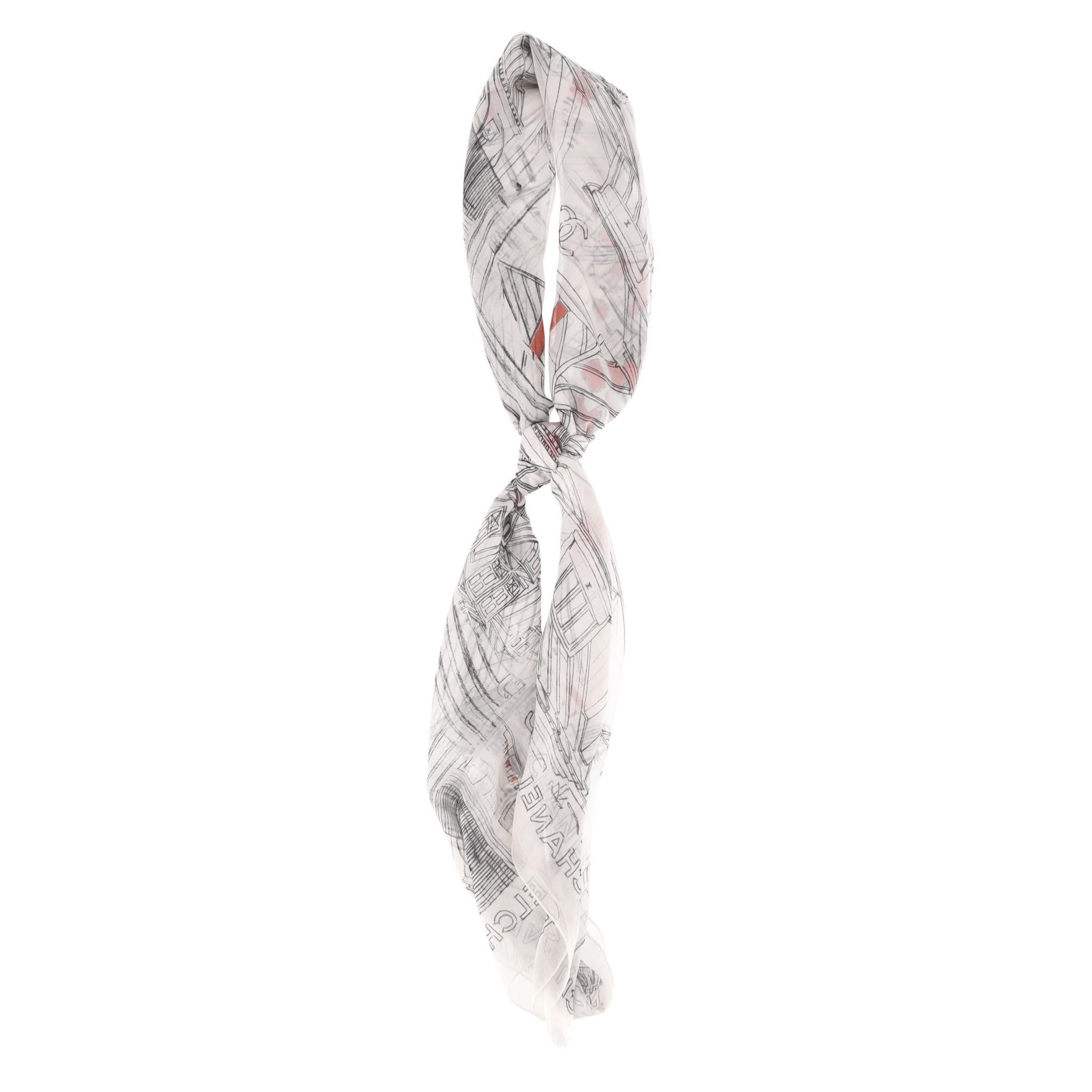 Gray Chanel XL 'Paris Roofs' Printed Silk Scarf For Sale