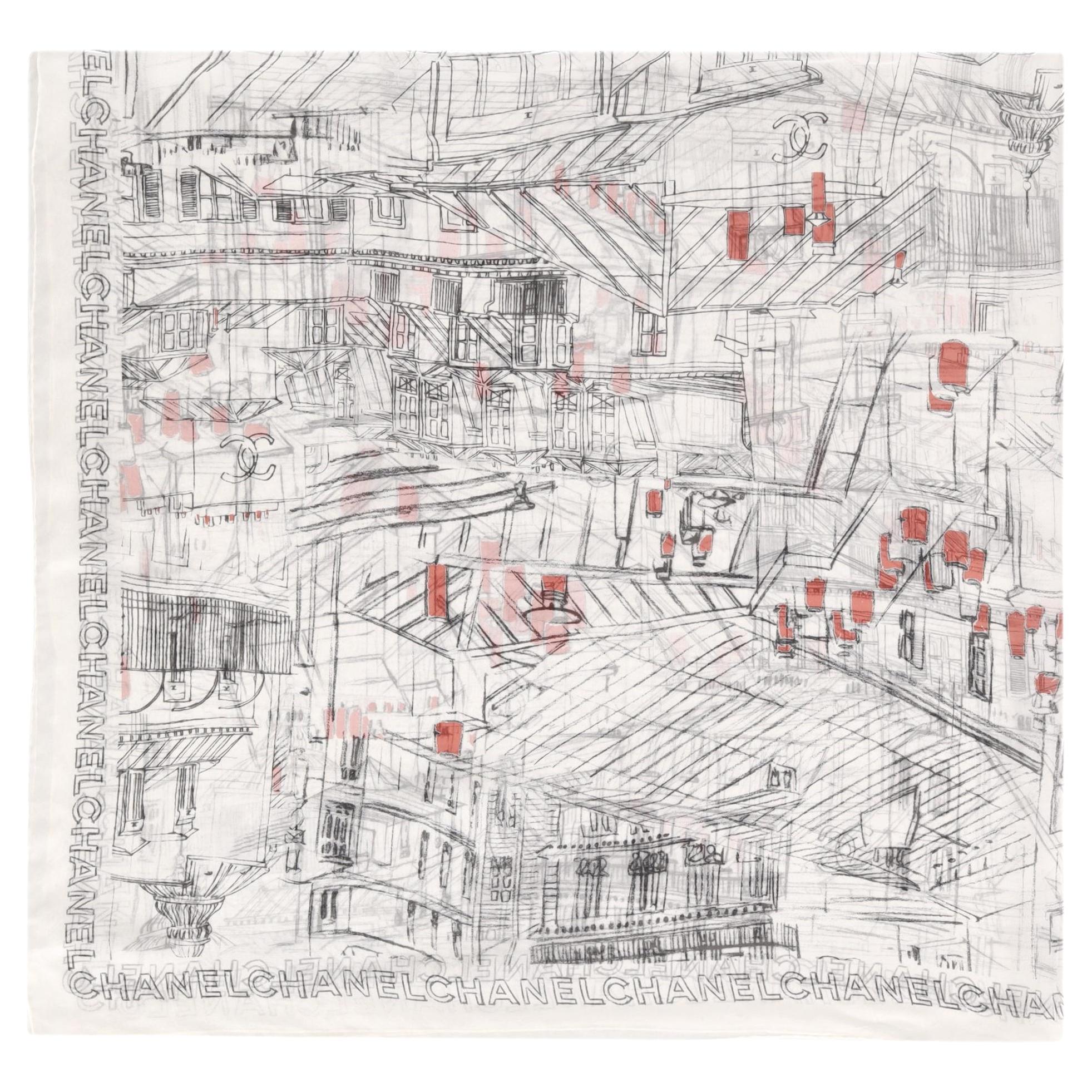 Chanel XL 'Paris Roofs' Printed Silk Scarf For Sale