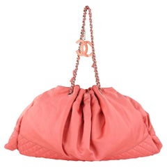 Chanel XL Pink Quilted Satin Hobo Chain Bag 1025c19