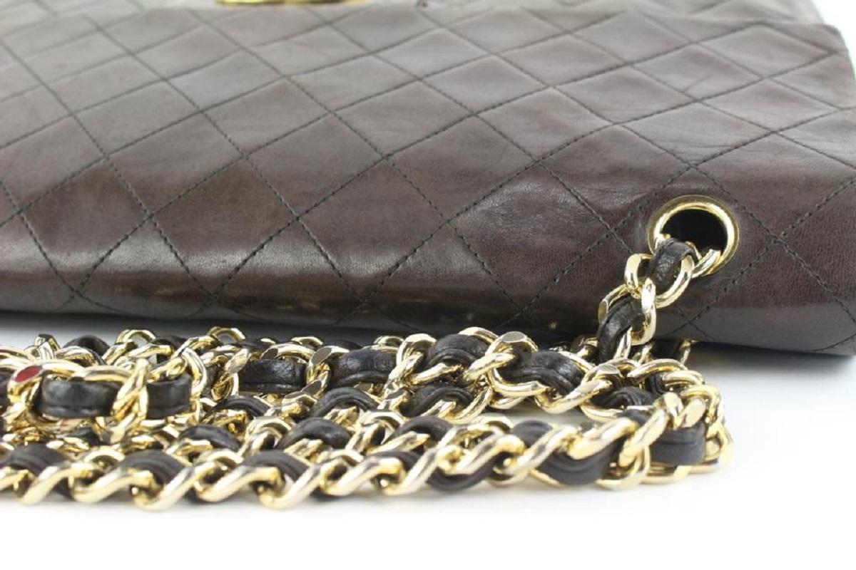 Chanel XL Quilted Dark Brown Maxi Classic Flap Gold Chain Bag 685Cas318 For Sale 2