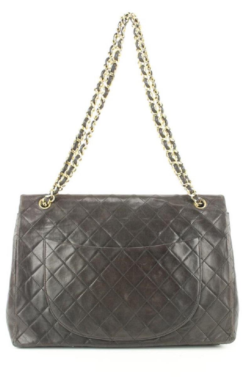 Women's Chanel XL Quilted Dark Brown Maxi Classic Flap Gold Chain Bag 685Cas318 For Sale