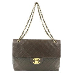 Vintage Chanel XL Quilted Dark Brown Maxi Classic Flap Gold Chain Bag 685Cas318