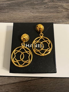 Chanel XL Vintage Oro CC Pendientes Colgantes con Clip