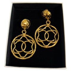 Chanel XL Vintage Gold CC Dangle Clip On Statement Earrings