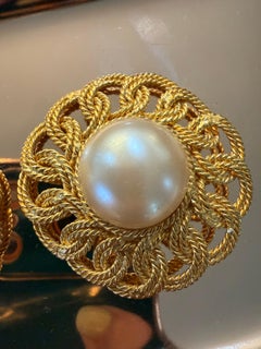 Chanel XL woven Camellia flower Clips with a center faux pearl