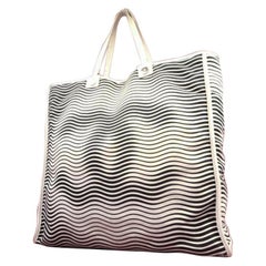 Chanel Xl Zig Zag Tote 220706 Black X White Canvas Shoulder Bag
